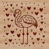 A colorful illustration of a flamingo with love hearts surrounding it.