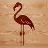 A graphic representation of a flamingo bird standing in a natural environment.