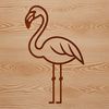 A simple line drawing of a flamingo standing in shallow water, featuring the distinctive bird's long neck and legs.