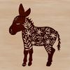 Whimsical Donkey Garden Scene An ornate floral patterned donkey standing in a garden setting.