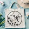 Perched Hummingbird Graphics for Crafting A colorful hummingbird perched on a floral branch, designed as vector art for digital and craft projects.