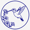Lush Blooms and Feathered Friend A vector design featuring a detailed hummingbird surrounded by lush flowers and foliage.