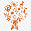 An illustration of a floral bunch featuring assorted blooms tied together with a ribbon or twine.