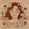 A female figure with floral patterns in the background, designed as a vector graphic.