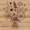 Decorative Flower Arrangement A bouquet of flowers with mixed blooms and greenery arranged in a decorative container.