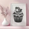 A colorful floral-patterned cupcake design, suitable for various uses including crafting and graphic design.
