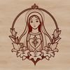 A detailed illustration of a heart surrounded by flowers, symbolizing devotion and faith.
