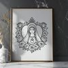 A stylized illustration of the Immaculate Heart symbol, featuring intricate floral patterns.