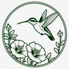 Intricate Hummingbird Design with Floral Accents An SVG vector design of a hummingbird bird surrounded by intricate flowers and foliage.