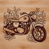 A sleek motorbike with a floral pattern on its body.
