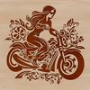 A stylized motorbike with ornate floral patterns on its body.