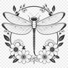 Colorful Insect with Iridescent Wings A colorful dragonfly with iridescent wings hovering above a bed of blooming flowers.