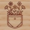 A detailed, hand-drawn design of a flower pocket in vector format.