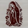 Religious iconography of the Virgin Mary in ornate floral patterns.