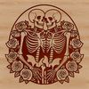 Stylized Skeleton Holding a Rose A stylized illustration of a skeleton holding a rose, surrounded by floral elements.