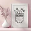 A detailed floral design featuring a stylized wild flower in a pocket shape, suitable for crafting and DIY projects.