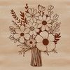 Whimsical Hand-Drawn Bouquet Design A bouquet of mixed flowers with stems and leaves arranged in a decorative vase.