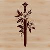 Floral Blade Illustration A stylized illustration of a sword in a floral pattern, suitable for vector graphics and cutting machines.