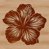 A stylized vector graphic representation of a blooming hibiscus plant with curved lines and simple shapes.