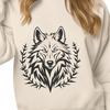 Wild Wolf Portrait with Floral Accents A stylized illustration of a wolf's head with floral patterns and thorns.