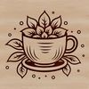 SVG design of a single serving coffee cup with a simple floral pattern.