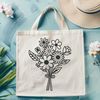 Vintage Floral Arrangement SVG A colorful bouquet of mixed flowers in a vase.