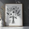 Mixed Bouquet Vector Graphic Design An illustration of a mixed bouquet of flowers with various shapes and colors.