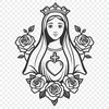 A detailed, high-quality vector illustration of a floral Immaculate Heart design, suitable for various graphic applications.