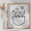 Floral Pouch Illustration A digital illustration of a floral pocket design, ideal for use in crafting projects.
