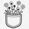 A digital illustration of a decorative flower pocket design, suitable for vector graphics.