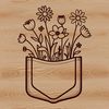 A delicate floral pocket design featuring stylized wild flowers and leaves.
