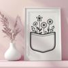 Wild Bloom Pocket Design A vector illustration of a small pocket featuring wild flowers in bloom.