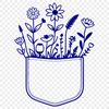 A colorful floral design featuring an illustration of a wild flower in a decorative pocket.