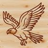 A majestic eagle in flight, with outstretched wings and sharp talons.