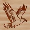 A detailed illustration of a soaring eagle in mid-flight, showcasing its powerful wings and sharp talons.
