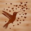 Colorful hummingbird flying with love hearts on its body.