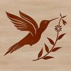 Bird Perched on a Floral Branch Illustration of a small bird with iridescent feathers, perched on a branch amidst lush foliage.