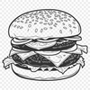 A digital representation of a classic hamburger with a round patty and condiments.