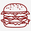 Simple vector illustration of a classic cheeseburger with a bun and toppings.