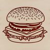 Delicious Burger Illustration A flat, stylized illustration of a classic cheeseburger with lettuce and tomato on top.