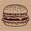 Delicious Cheeseburger Icon A simple illustration of a classic cheeseburger with a round beef patty and melted cheese on a toasted bun.