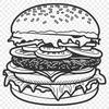 Colorful Hamburger SVG Design A simple illustration of a classic cheeseburger with a round bun, patty, lettuce, tomato, cheese, and condiments.