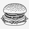 Lettuce and Cheese Burger Graphic A simple illustration of a hamburger with lettuce, cheese, and tomato on a bun.