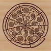 A stylized illustration of a circular-cut pizza with various toppings, suitable for vector art and cutting machine designs.