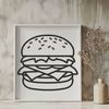 Free Vector Hamburger Art A digital illustration of a classic burger with sesame seed bun, beef patty, lettuce, tomato, cheese, and condiments.