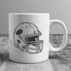 An illustration of a football helmet with a football in place, representing the sport of American football.