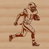 A stylized illustration of a football player wearing a helmet, designed as a vector graphic.