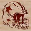 An American football player's helmet and face mask, highlighting the sport's protective gear.