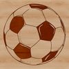 A simple illustration of a soccer ball with rounded panels and white laces.