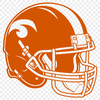 A vector graphic representation of an American football on the field with a stylized football helmet nearby.